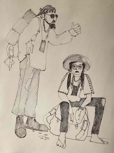      Jill Kennington Original Sketchbook; Ink Drawings and Watercolours  of the hippie trail